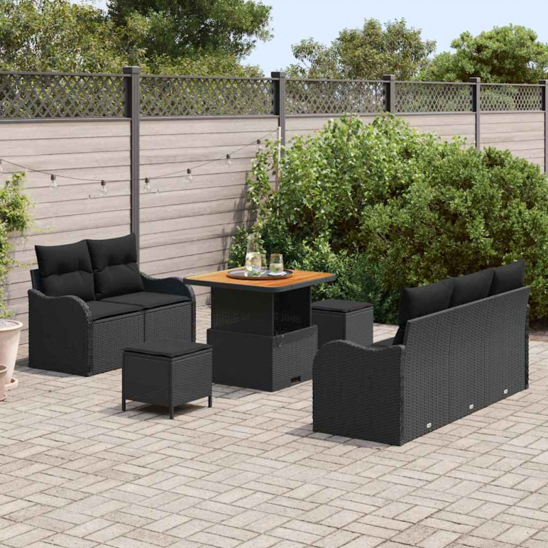 Zestaw Sof na Ogród z poduszką z przechowywaniem 8 pcs Czarny