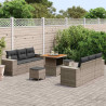 Zestaw Sof na Ogród z poduszką 9 pcs Szary Rattan poli