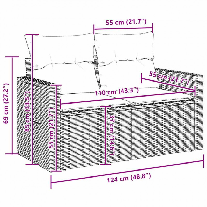 Zestaw Sof na Ogród 11 pcs Beżowy i jasnoszary polirattan