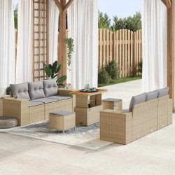 Zestaw Sof na Ogród 9 pcs Beżowy i jasnoszary Rattan poli