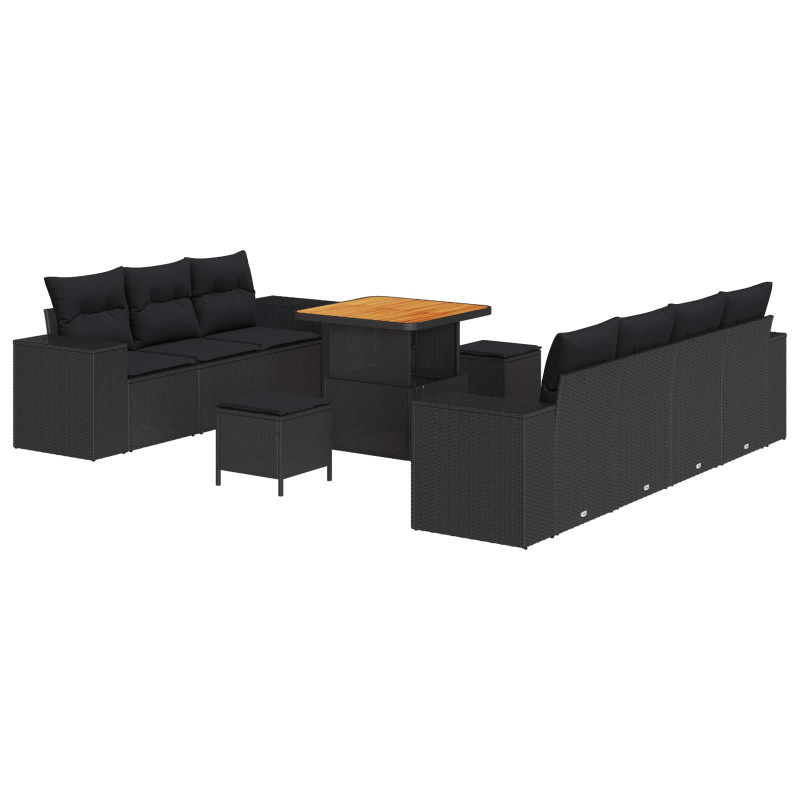 Zestaw Sof na Ogród z poduszką 10 pcs Czarny Rattan poli