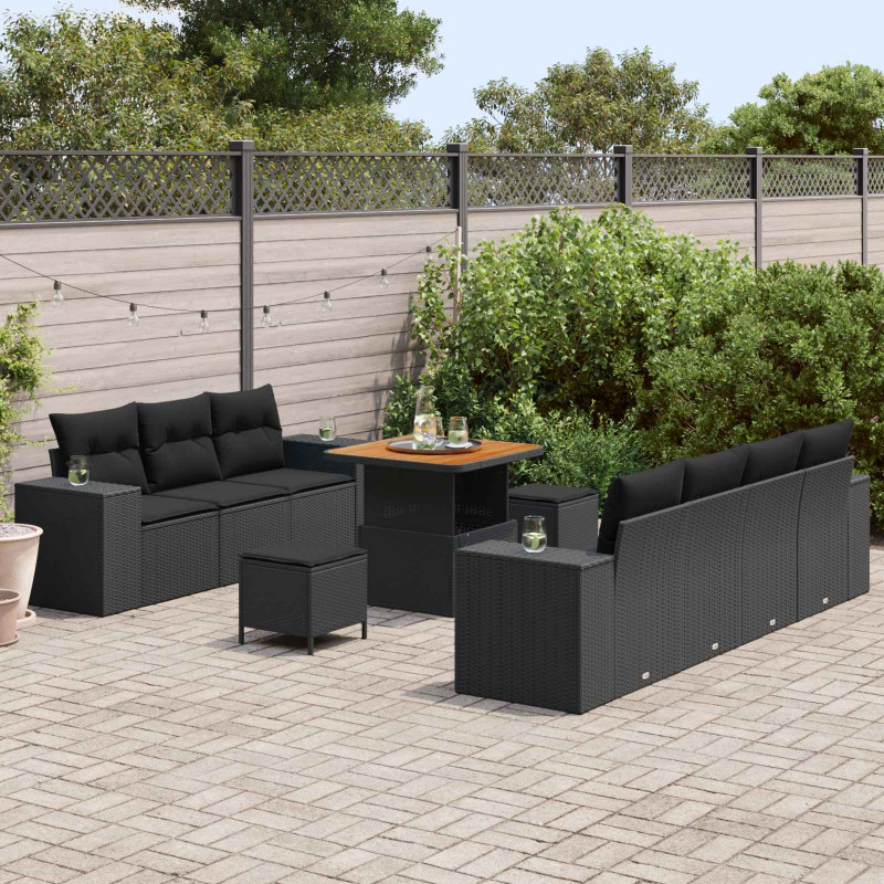 Zestaw Sof na Ogród z poduszką 10 pcs Czarny Rattan poli