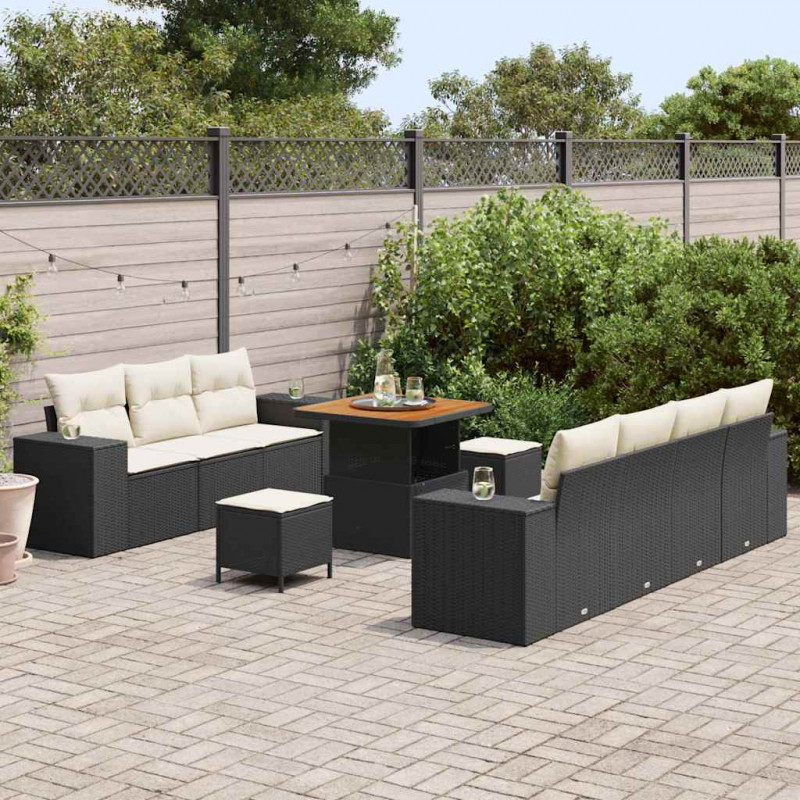 Zestaw Sof na Ogród 10 pcs Czarny i kremowy Rattan poli