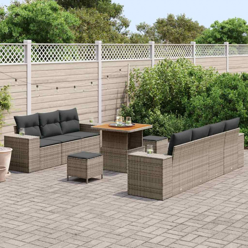 Zestaw Sof na Ogród z poduszką 10 pcs Szary Rattan poli
