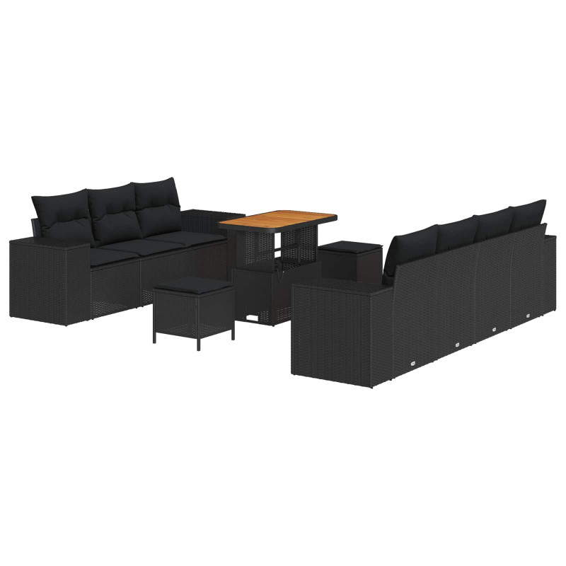 Zestaw Sof na Ogród z poduszką 10 pcs Czarny Rattan poli