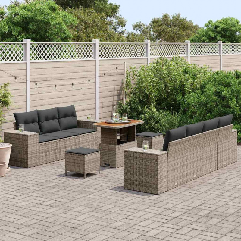 Zestaw Sof na Ogród z poduszką 10 pcs Szary Rattan poli