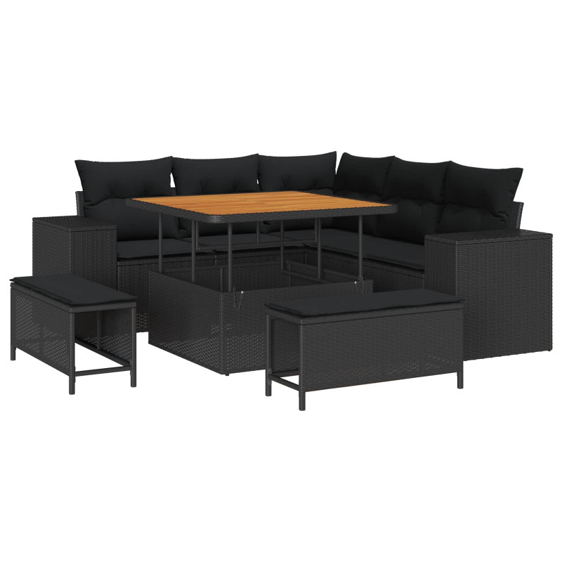 Zestaw Sof na Ogród z poduszką z przechowywaniem 8 pcs Czarny