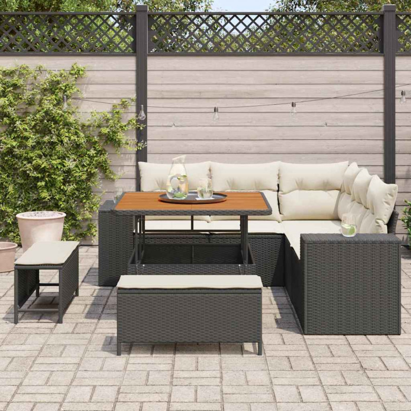 Zestaw Sof na Ogród z poduszką 8 pcs Czarny i kremowy