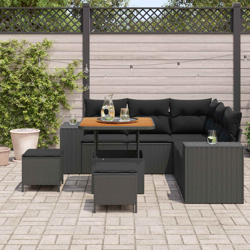 Zestaw Sof na Ogród z poduszką z przechowywaniem 8 pcs Czarny