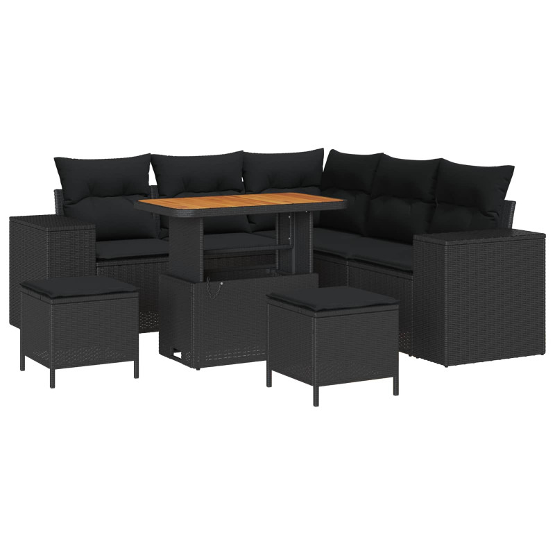 Zestaw Sof na Ogród z poduszką z przechowywaniem 8 pcs Czarny