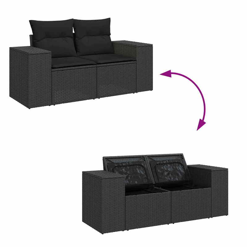 Zestaw Sof na Ogród z poduszką 9 pcs Czarny polirattan