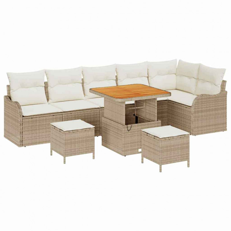 Zestaw Sof na Ogród z poduszką 9 pcs Beżowy i kremowy