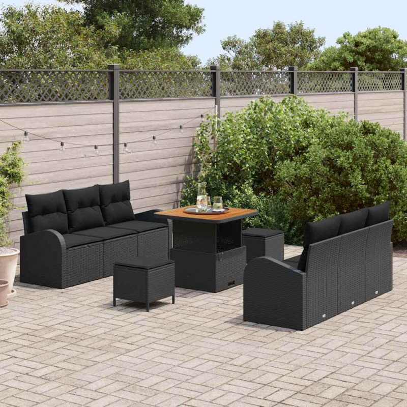 Zestaw Sof na Ogród z poduszką z przechowywaniem 9 pcs Czarny