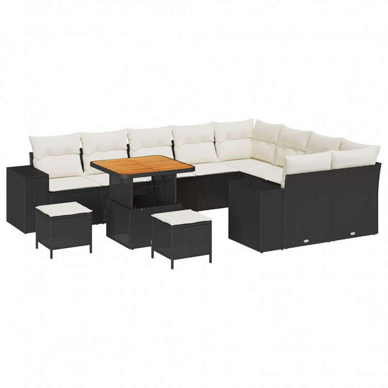 Zestaw Sof na Ogród z poduszką 12 pcs Czarny i kremowy