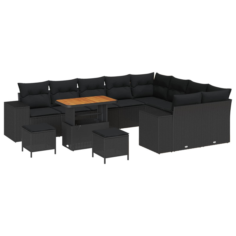Zestaw Sof na Ogród z poduszką z przechowywaniem 12 pcs Czarny