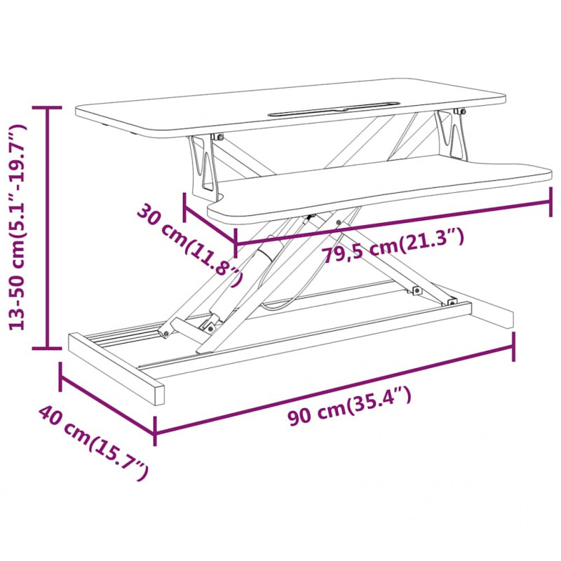 Regulowane biurko, 90x40x(13-50) cm, stal i płyta