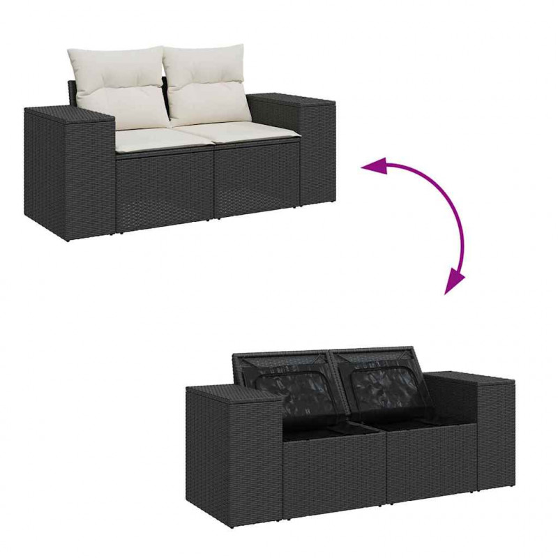 Zestaw Sof na Ogród z poduszką 13 pcs Czarny i kremowy