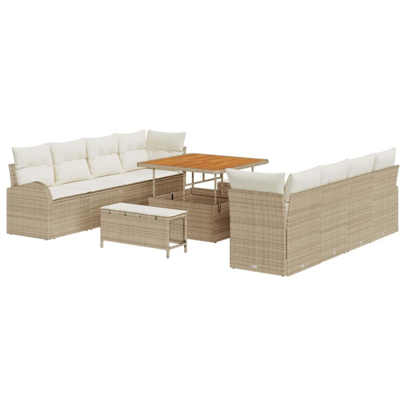 Zestaw Sof na Ogród z poduszką 11 pcs Beżowy i kremowy