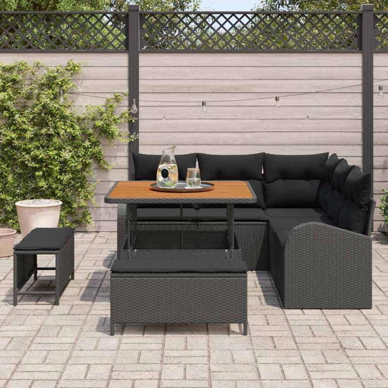 Zestaw Sof na Ogród z poduszką z przechowywaniem 8 pcs Czarny