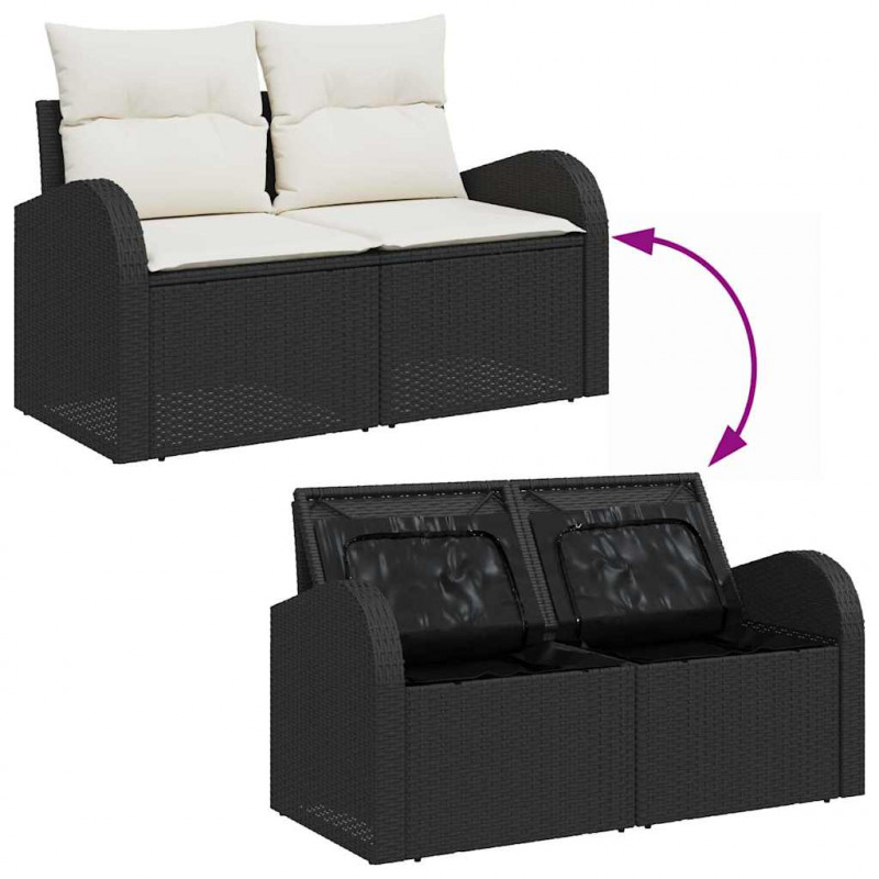 Zestaw Sof na Ogród z poduszką 8 pcs Czarny i kremowy