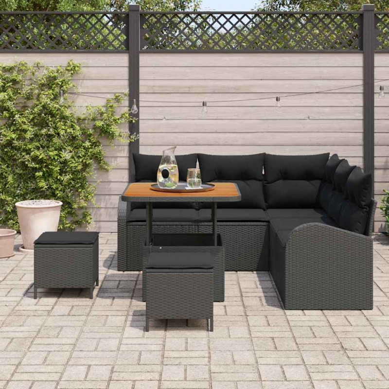 Zestaw Sof na Ogród z poduszką z przechowywaniem 8 pcs Czarny