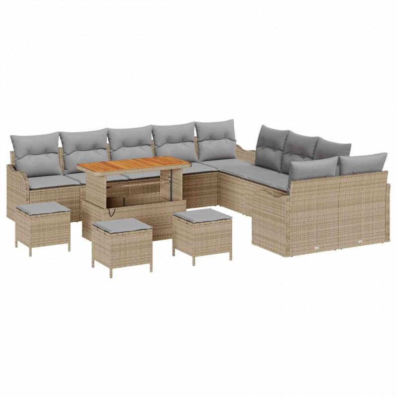 Zestaw Sof na Ogród z poduszką 14 pcs Beżowy i jasnoszary