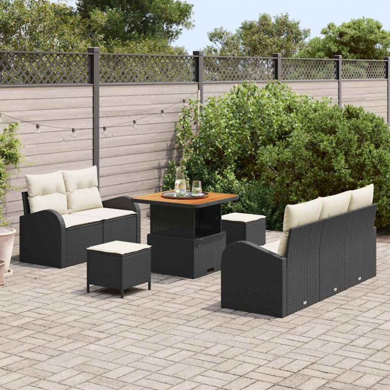 Zestaw Sof na Ogród z poduszką 8 pcs Czarny i kremowy