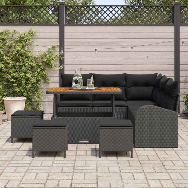 Zestaw Sof na Ogród z poduszką z przechowywaniem 9 pcs Czarny