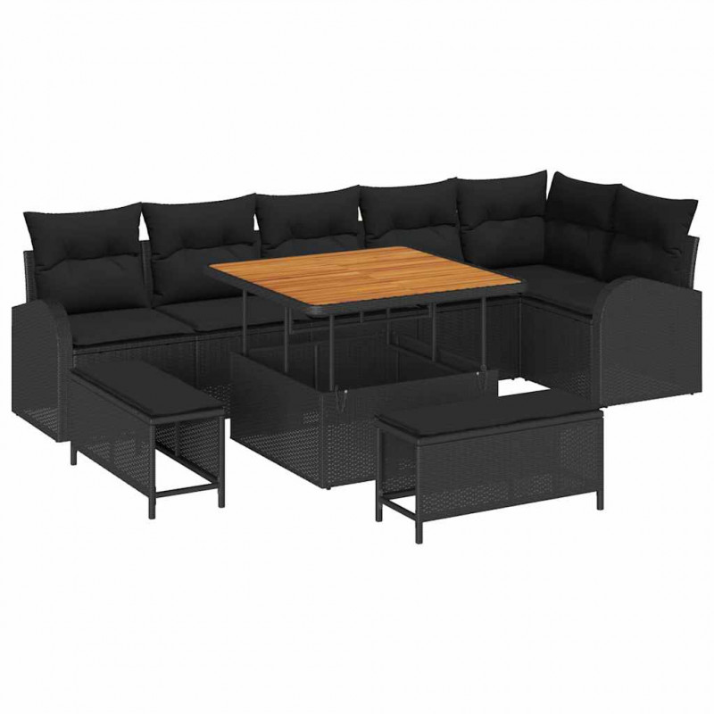 Zestaw Sof na Ogród z poduszką z przechowywaniem 9 pcs Czarny