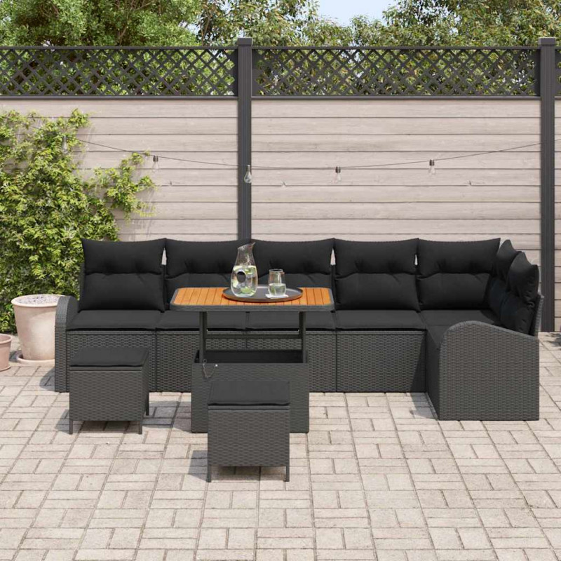Zestaw Sof na Ogród z poduszką z przechowywaniem 9 pcs Czarny