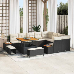 Zestaw Sof na Ogród z poduszką 12 pcs Czarny Polirattan