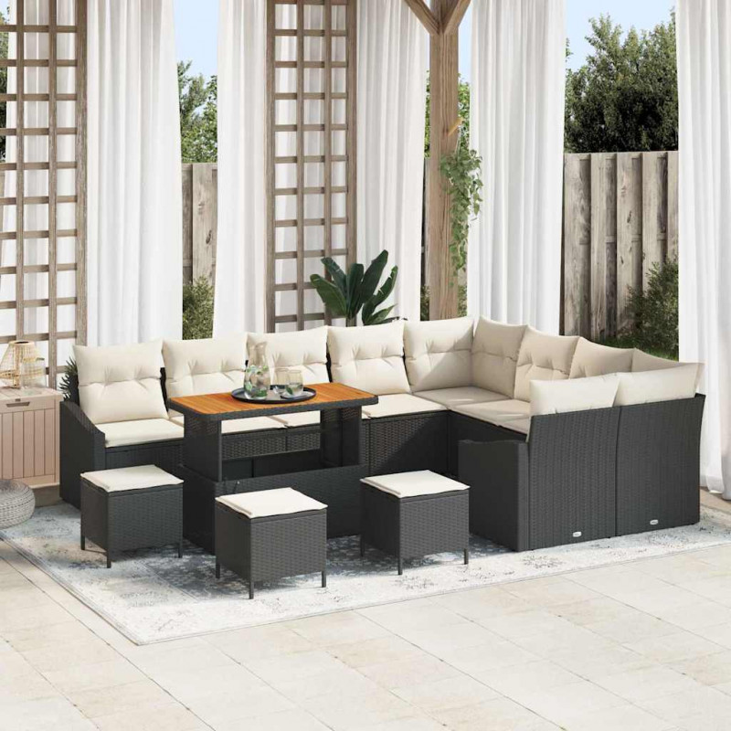 Zestaw Sof na Ogród z poduszką 13 pcs Czarny Polirattan