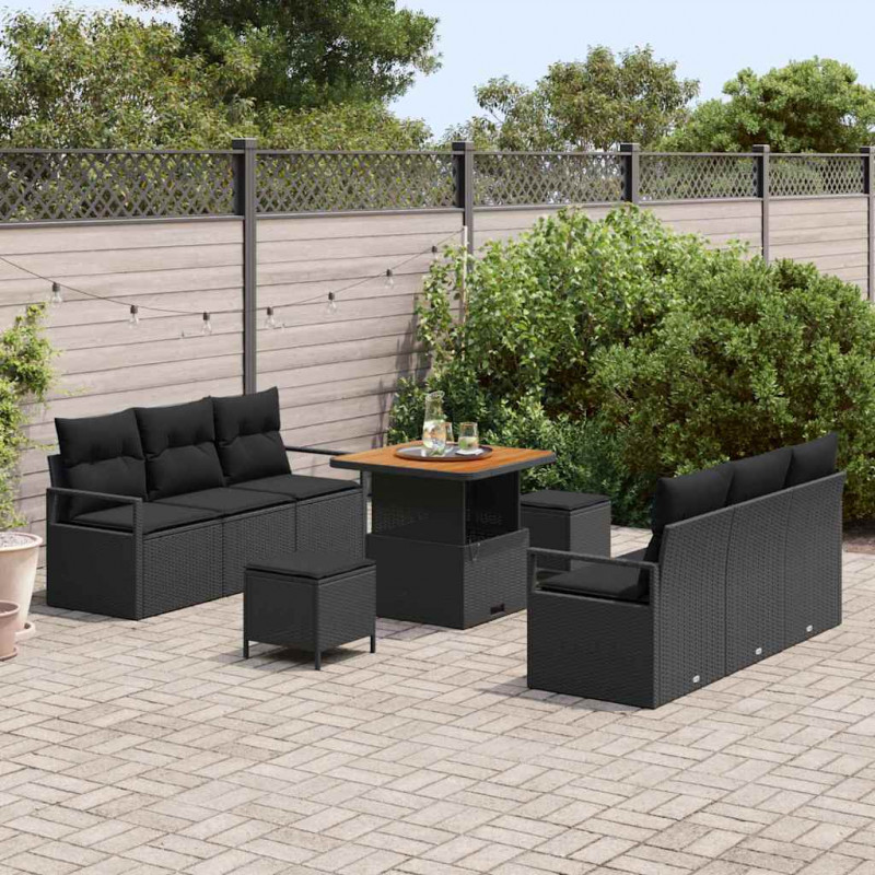 Zestaw Sof na Ogród z przechowywaniem 9 pcs Czarny Polirattan