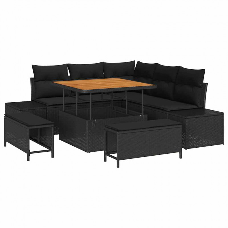 Zestaw Sof na Ogród z poduszką 8 pcs Czarny Polirattan