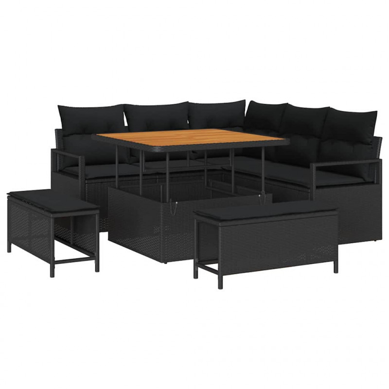 Zestaw Sof na Ogród z poduszką z przechowywaniem 8 pcs Czarny