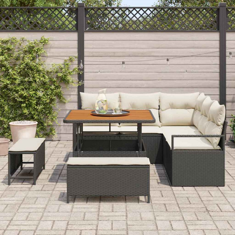 Zestaw Sof na Ogród z poduszką 8 pcs Czarny i kremowy