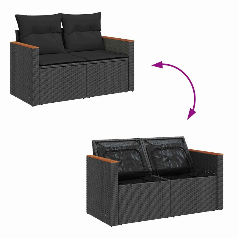 Zestaw Sof na Ogród z poduszką 9 pcs Czarny Polirattan