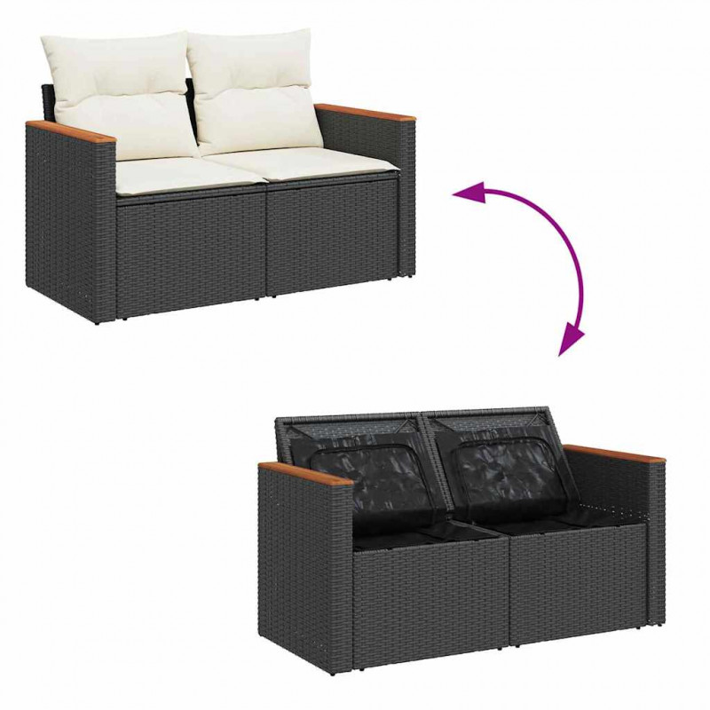 Zestaw Sof na Ogród z poduszką 10 pcs Czarny Polirattan