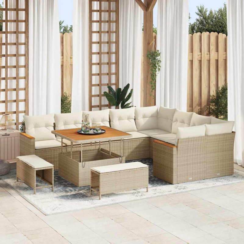 Zestaw Sof na Ogród z poduszką 12 pcs Beżowy Rattan poli