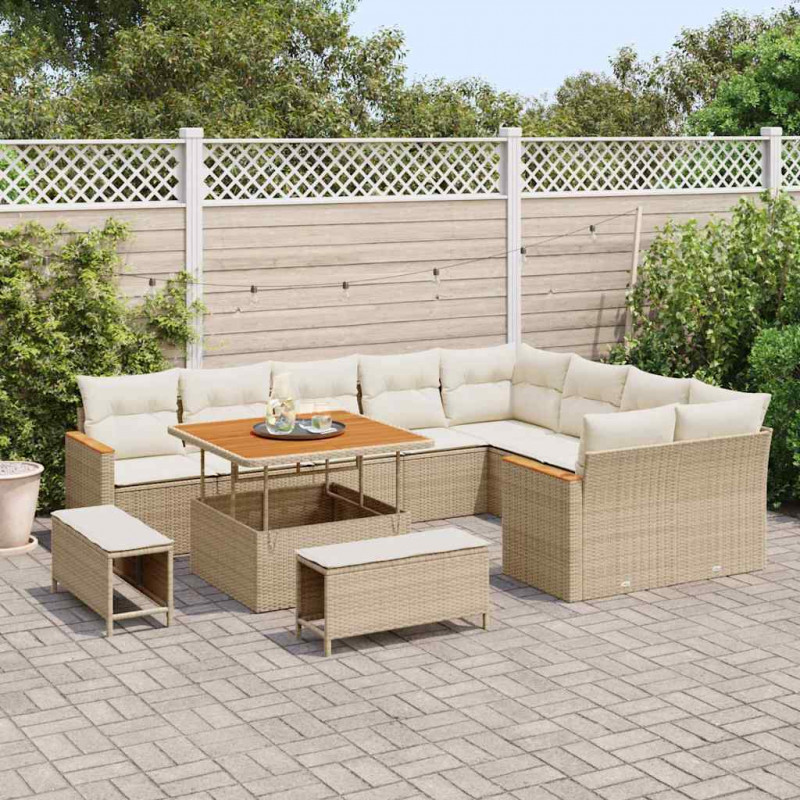 Zestaw Sof na Ogród z poduszką 12 pcs Beżowy Rattan poli