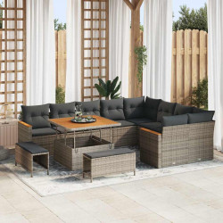 Zestaw Sof na Ogród z poduszką 12 pcs Szary Rattan poli