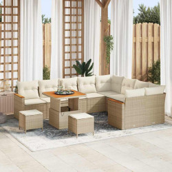 Zestaw Sof na Ogród z poduszką 12 pcs Beżowy Rattan poli