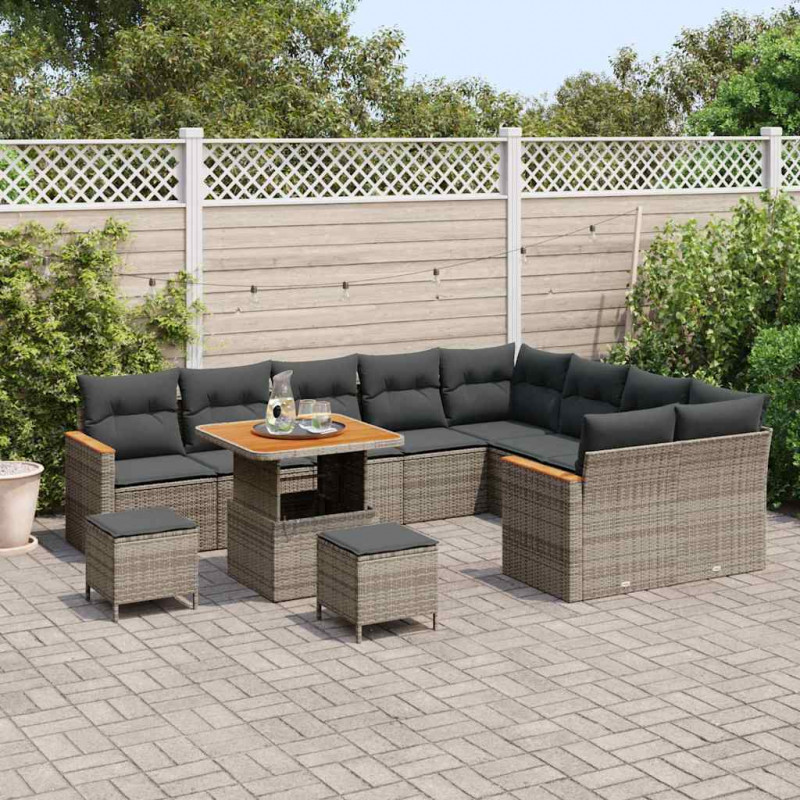 Zestaw Sof na Ogród z poduszką 12 pcs Szary Rattan poli
