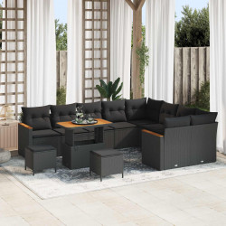 Zestaw Sof na Ogród z poduszką 12 pcs Czarny Rattan poli
