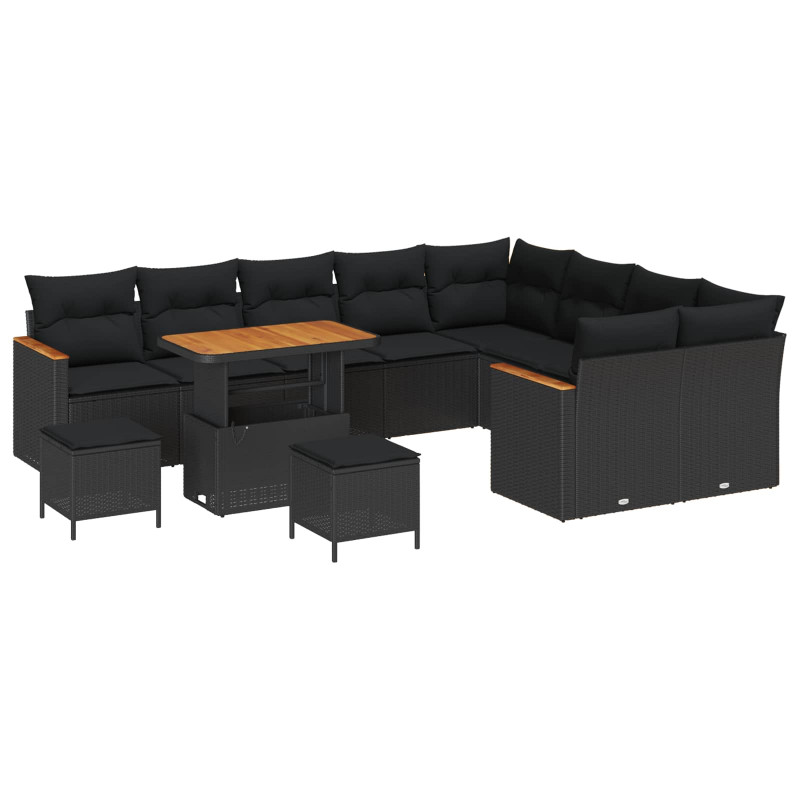 Zestaw Sof na Ogród z poduszką 12 pcs Czarny Rattan poli