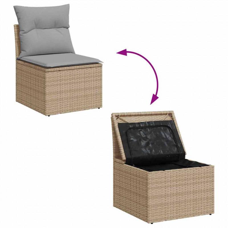 Zestaw Sof na Ogród z poduszką 12 pcs Beżowy Polirattan