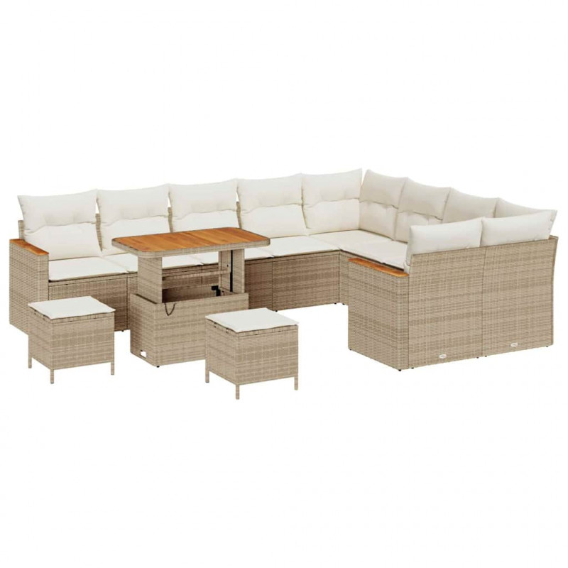 Zestaw Sof na Ogród z poduszką 12 pcs Beżowy Rattan poli