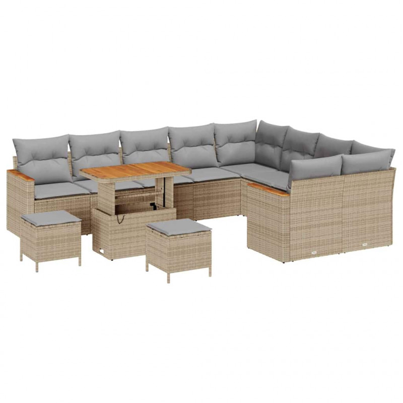Zestaw Sof na Ogród z poduszką 12 pcs Beżowy Rattan poli