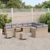 Zestaw Sof na Ogród z poduszką 12 pcs Beżowy Rattan poli
