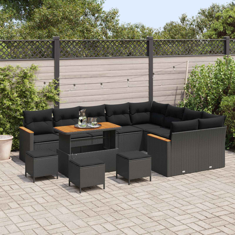 Zestaw Sof na Ogród z poduszką 13 pcs Czarny Rattan poli
